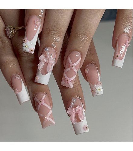 NA021 - Pink Bow Nail Cute Glam Nails